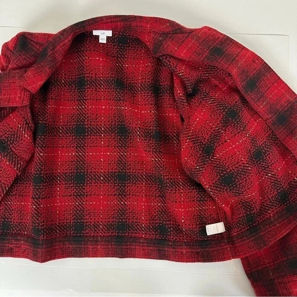 J. Jill Brushed Plaid Cropped Shacket Jacket‎ Large Scarlet Red Soft Cozy Fall - Picture 9 of 15